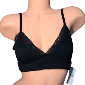 Jenni Deep Black On Repeat Wide Lace Bralette Wireless Cotton Bra NWT S